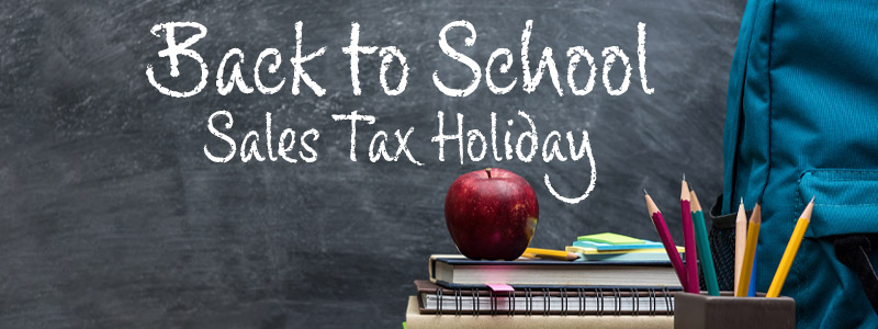 Back to School - Sales-Tax Holiday with chalkboard and school supplies