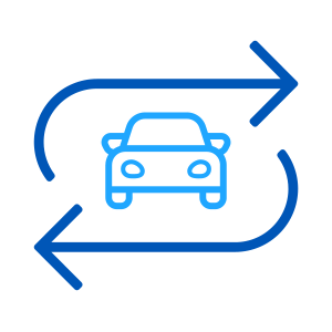 Blue car inside swap arrows icon