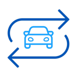 Blue car with swapping arrows icon
