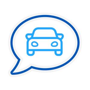 Blue car inside message bubble icon