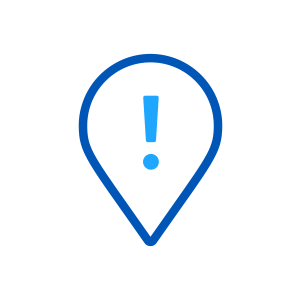 Blue location marker with exclamation icon