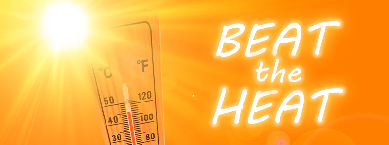 beat the heat, sunlight with a high temperature on a thermostat