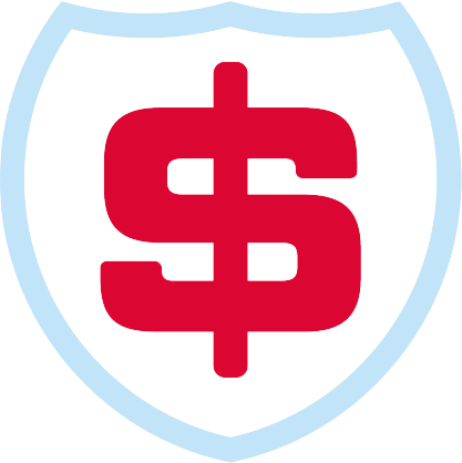 Red dollar sign inside blue shield icon