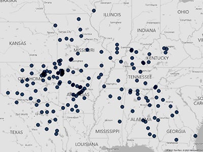 A map of all of the current Car-Mart locations.