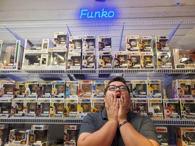 Josue With his Funko Pop Collection