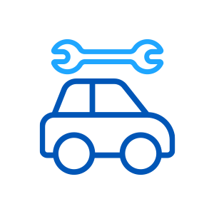 blue wrench and blue car icon